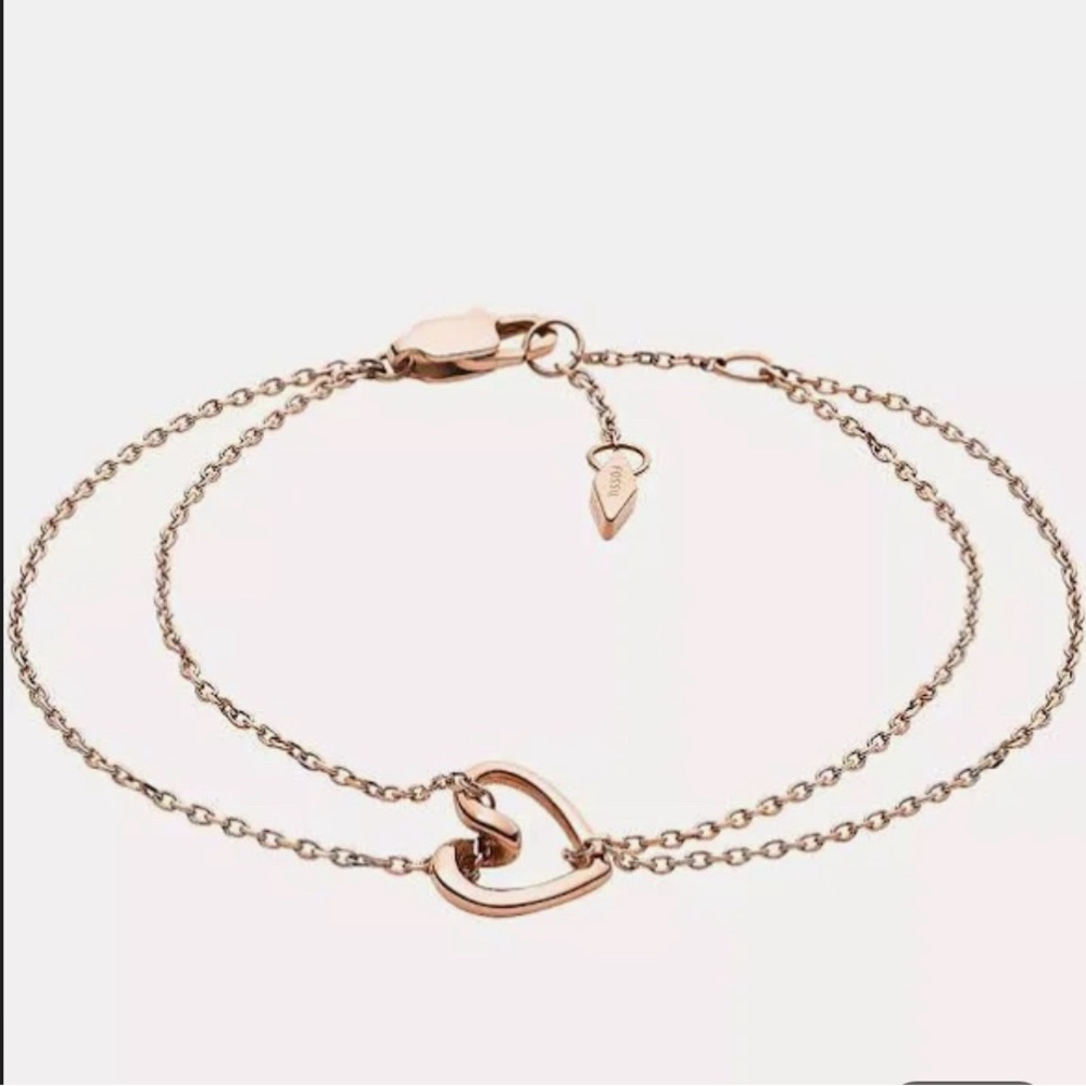 Fossil Rose Gold Double Chain Heart Bracelet